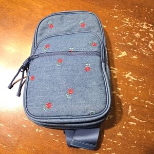 Blue Floral Embroidered Cross Body Bag